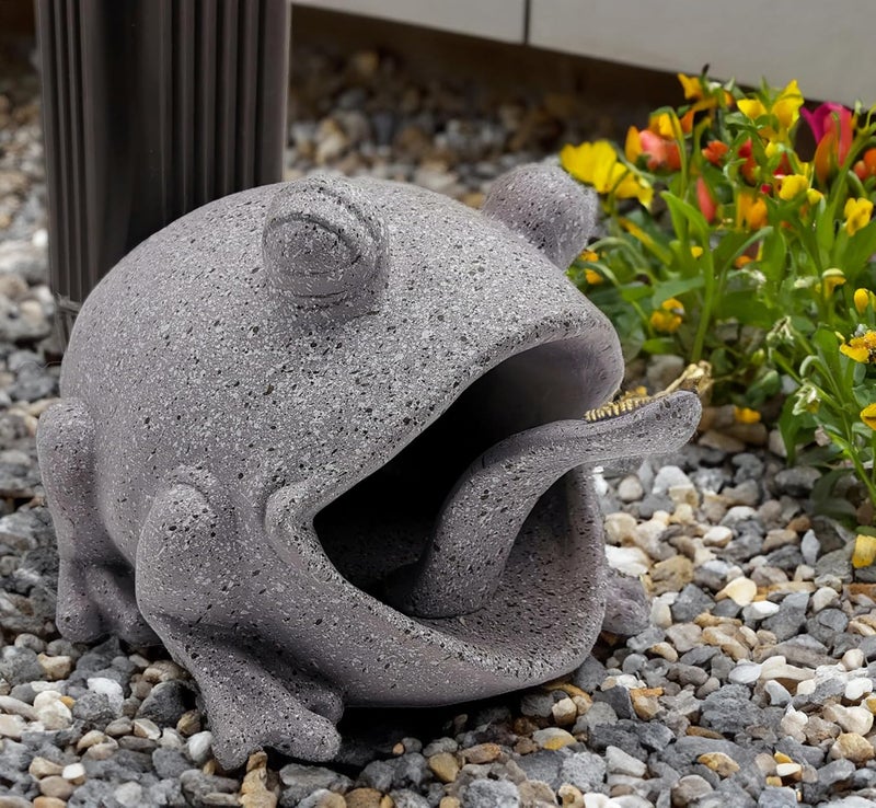 Teaeeno Frog Gutter Downspout Extension Decorative, Animal Gutter Extension Decor Statue,3"×4" Rain Gutter Downspout Splash Block,Garden Splash Block Outdoor Sculpture (Grey) - Image 2